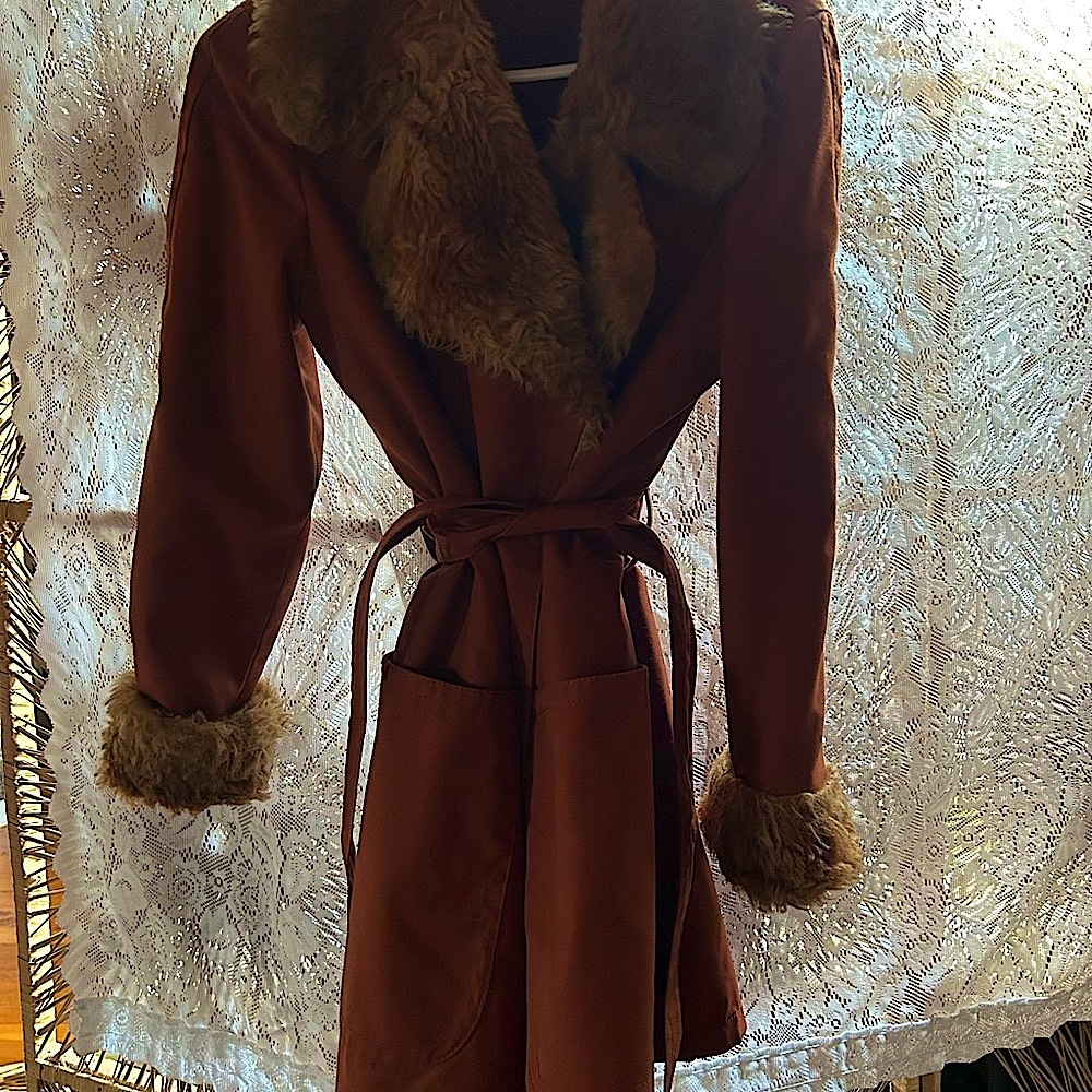 Vintage Penny Lane type coat with Faux Fur Trim